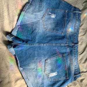 Distressed denim shorts